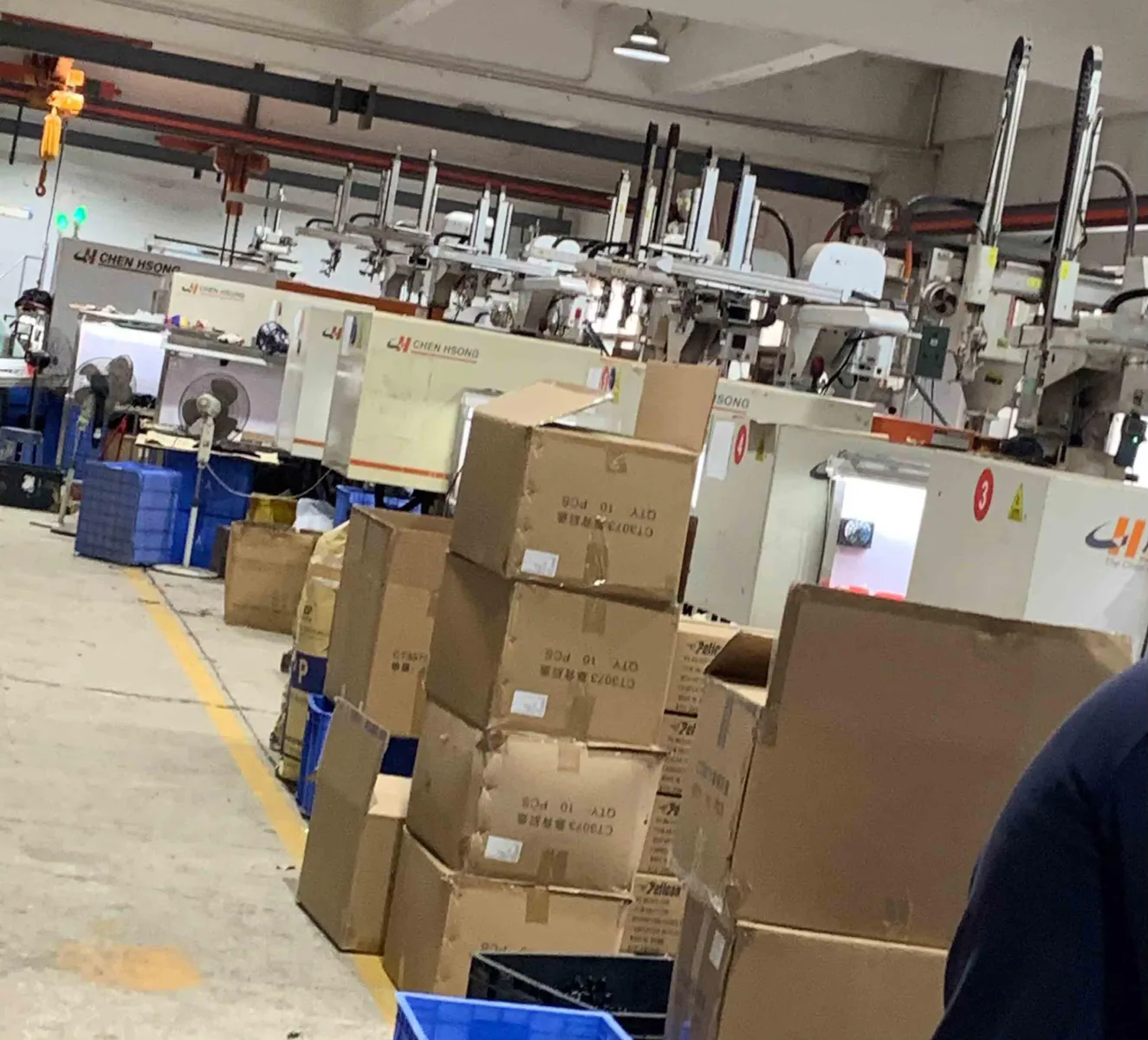 Injection molding production floor and material handling area