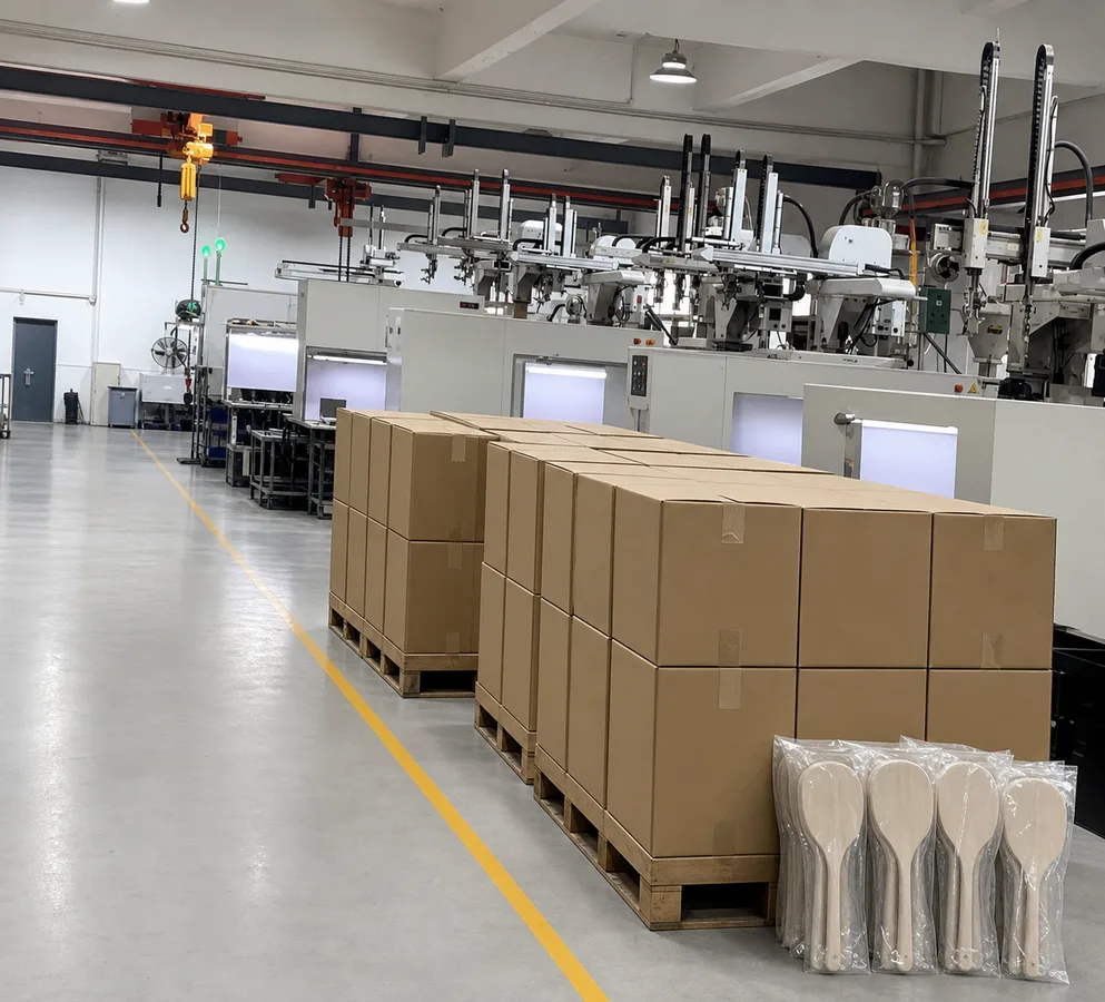 Packed product cartons prepared inside the Vision Sports facility