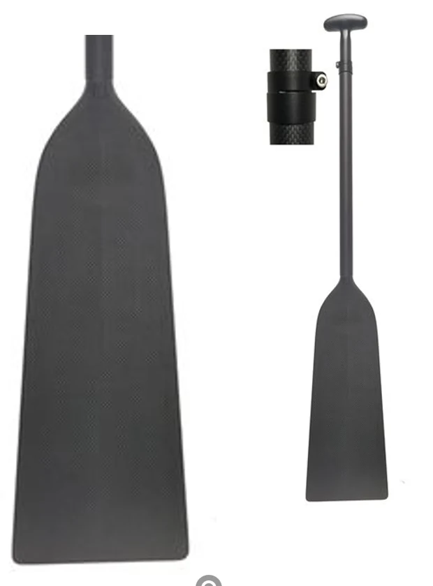 Carbon dragon boat paddle with enlarged blade and shaft connection details