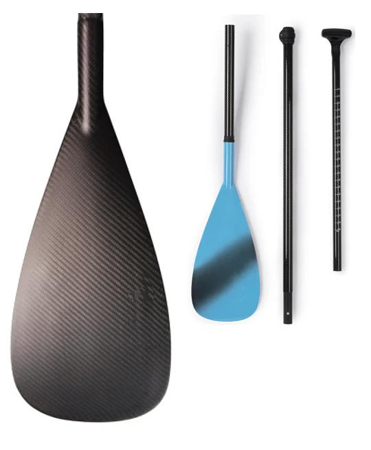 Carbon fiber SUP blade with a complete blue SUP paddle configuration