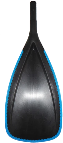 Close view of a reinforced SUP paddle blade with protective edge treatment